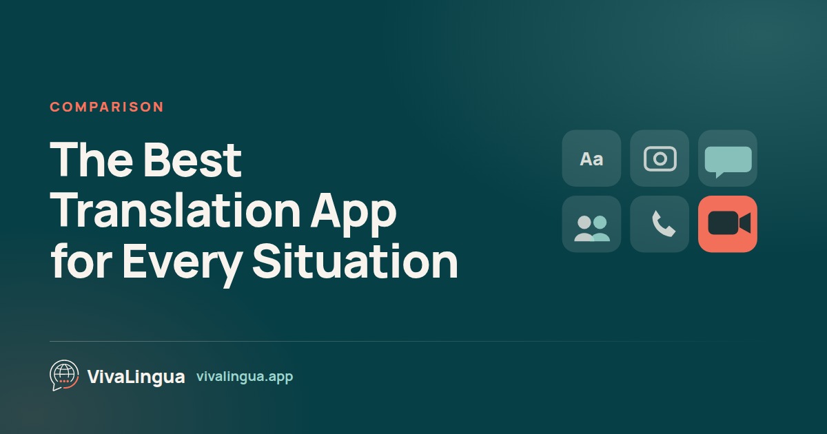 Six app tiles for text, camera, chat, conversation, phone and video, with the video tile highlighted in coral