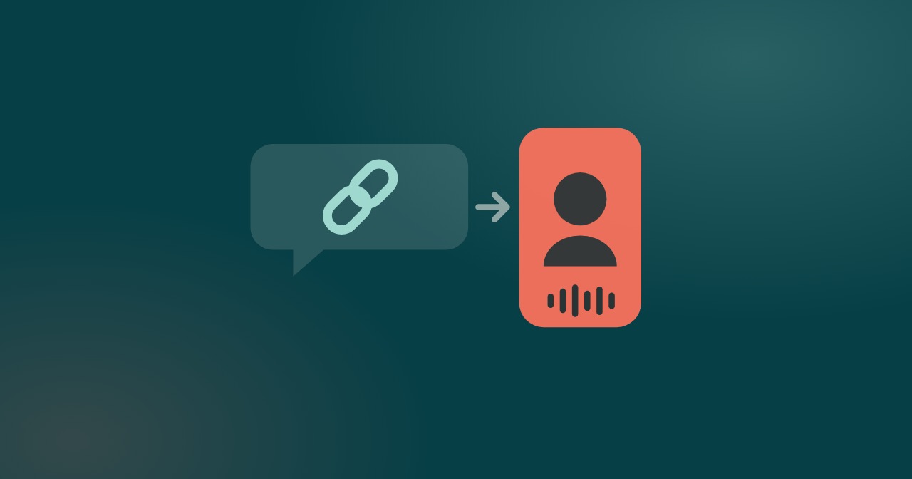 A chat bubble holding a link, next to a video call window with an audio waveform