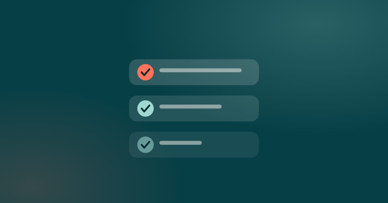 A checklist of three items, the first ticked in coral